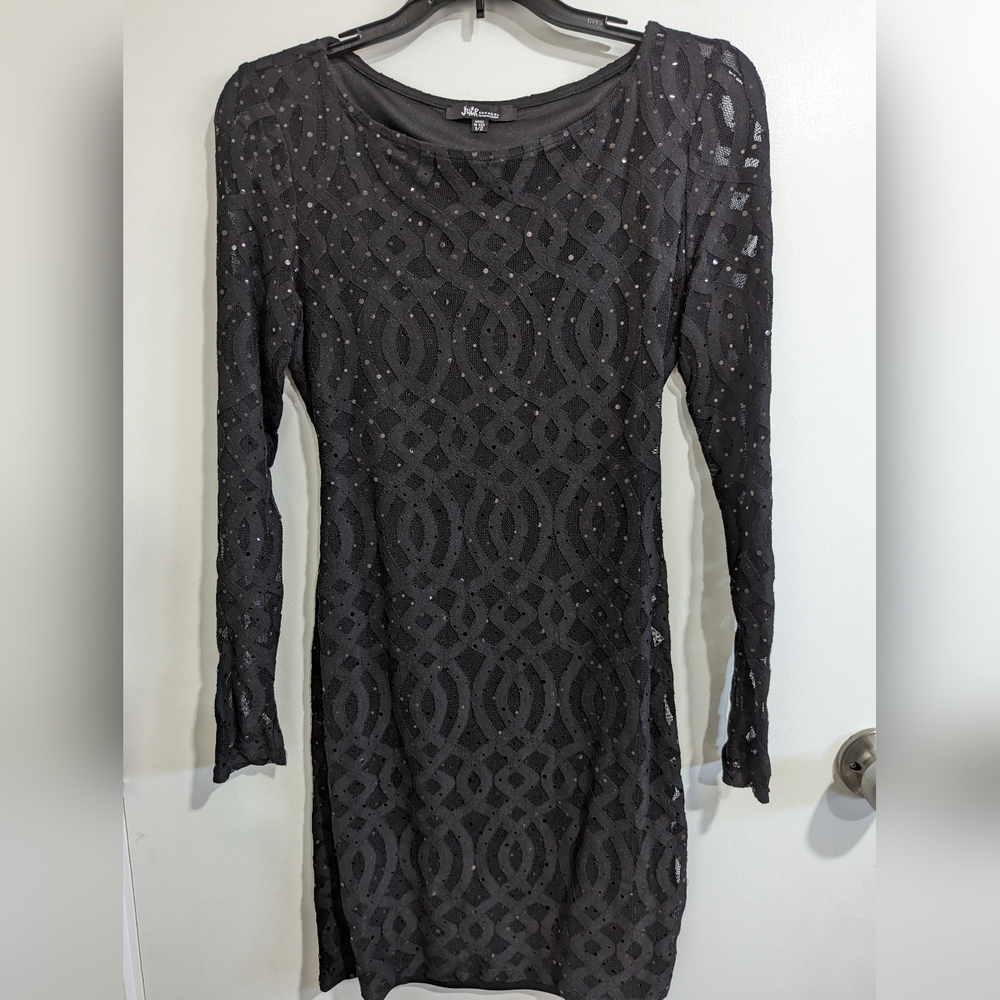 Black dress with sleeves sequins illusion cutout